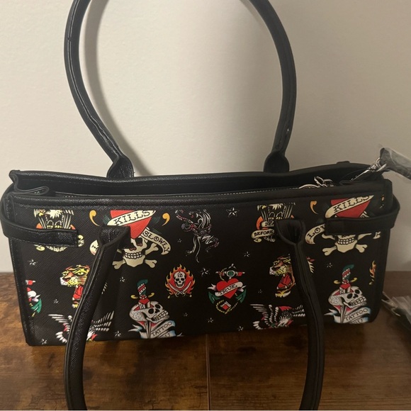 Ed Hardy Black Satchel with Tattoo Design - Picture 3 of 6